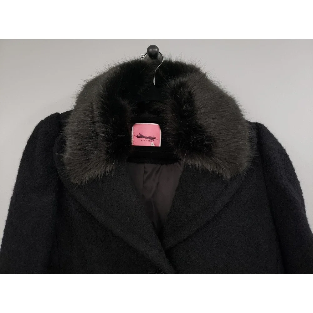 NEVER WORN Kate Spade Wool Alpaca Blend Faux Fur Black Penny Lane Coat Peacoat